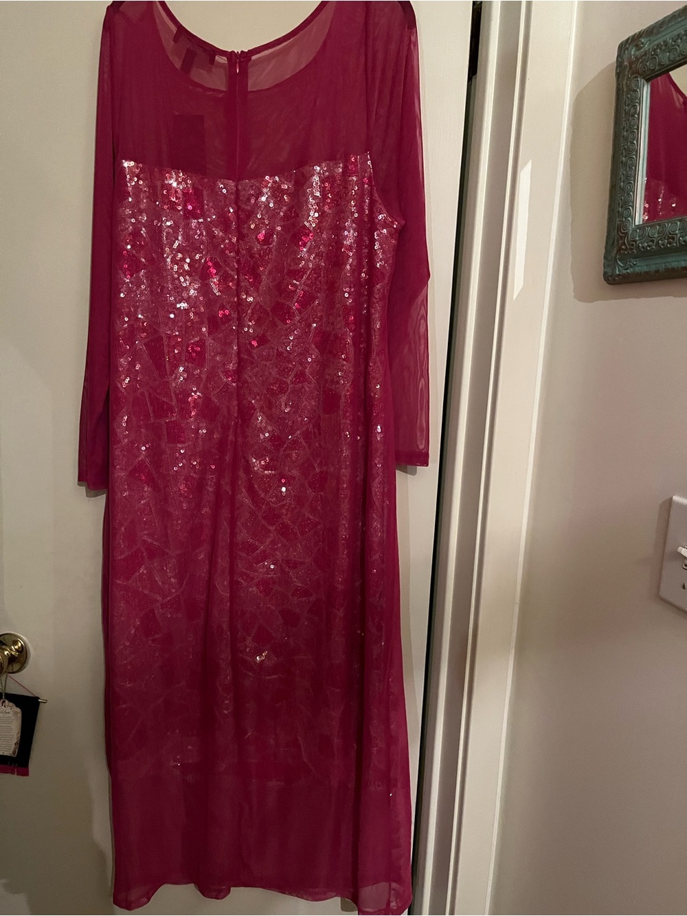 Eloquii Raspberry Sequin Midi Dress with Sheer Overlay